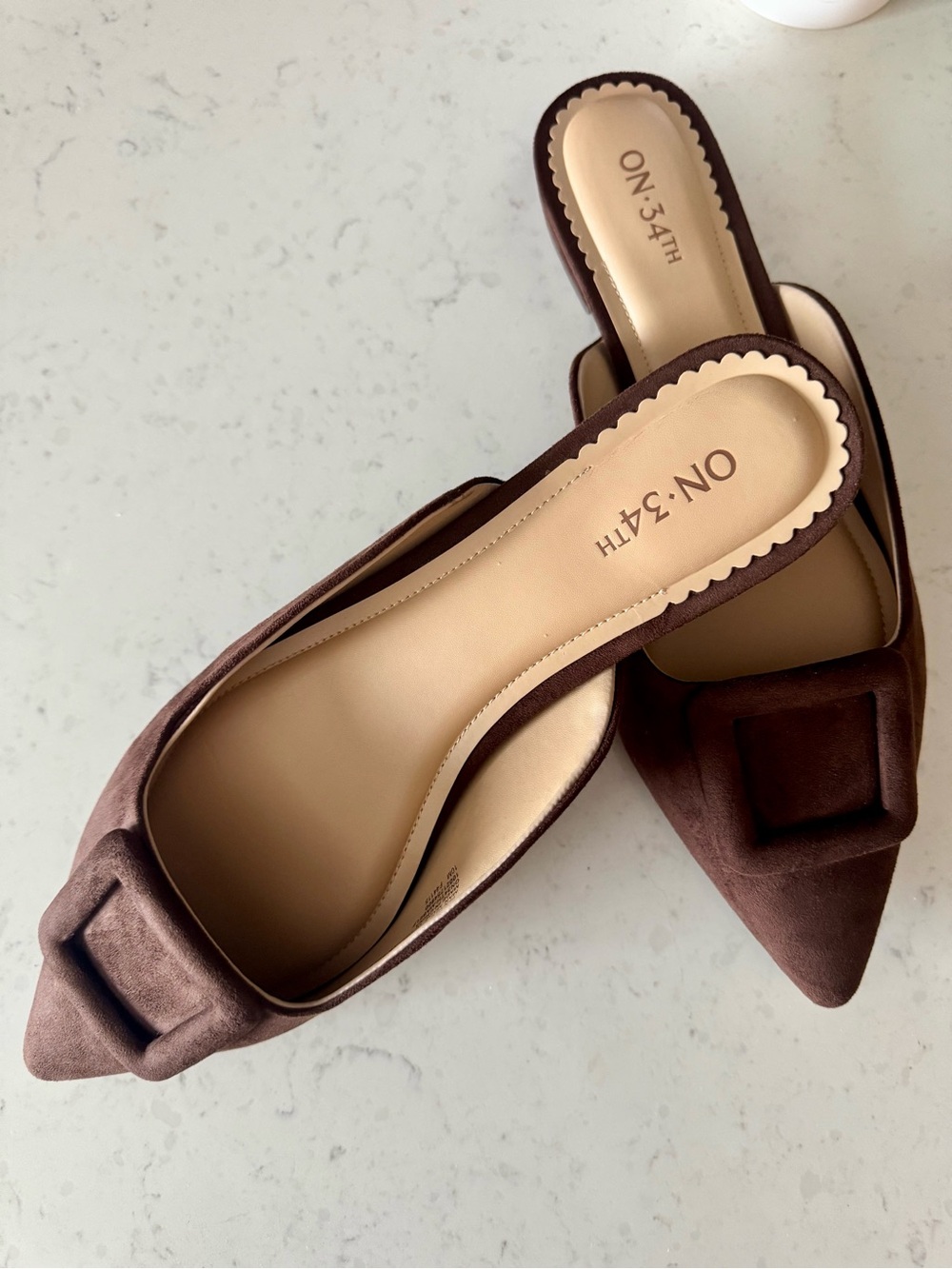 Mabel mules from On 34th. Brown Suede Pointed Toe Slip-On Flats (NWOT)